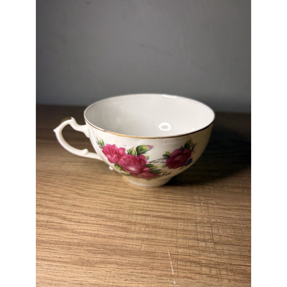 Vintage Imperial Japan Bone China Teacup Pink Roses Gold Trim Floral Cup